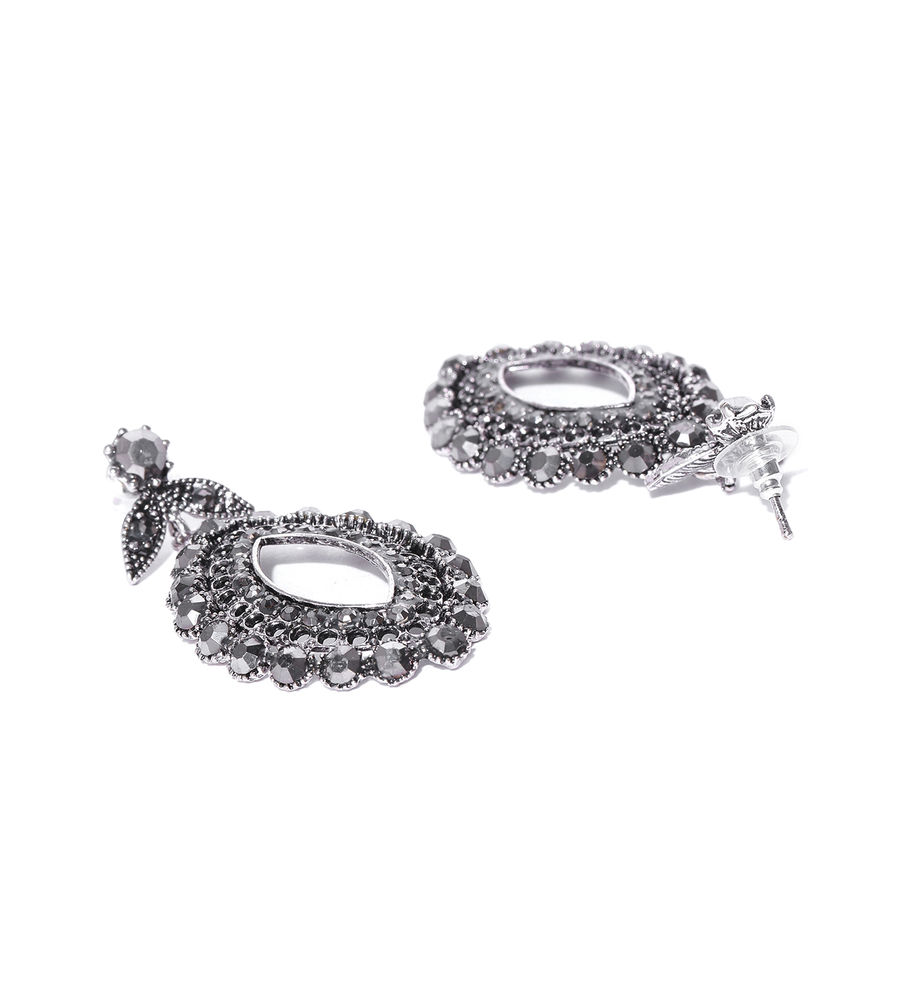 YouBella Grey Silver-Plated Oval Drop Earrings